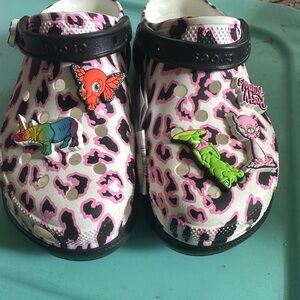 CROCS Pink and Black Leopard Print Ron English collab NWT
